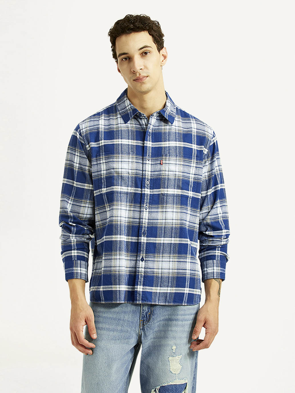 Men's Checkered Blue Relaxed Fit Flannel Shirt