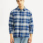 Men's Checkered Blue Relaxed Fit Flannel Shirt - Front View