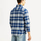Men's Checkered Blue Relaxed Fit Flannel Shirt - Back View