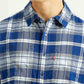 Men's Checkered Blue Relaxed Fit Flannel Shirt - Detail View
