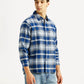 Men's Checkered Blue Relaxed Fit Flannel Shirt - Side View