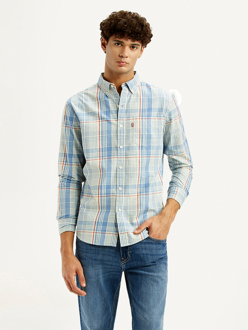 Men's Checkered Light Blue Slim Fit Shirt