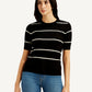 Women's Striped Black Crew Neck Top - Front View