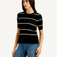Women's Striped Black Crew Neck Top - Side View