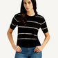 Women's Striped Black Crew Neck Top - Styleshot View