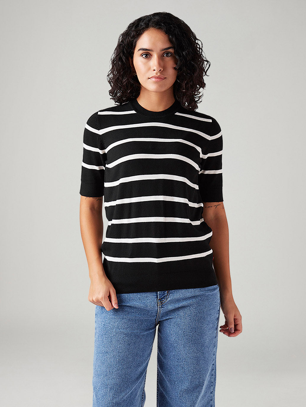 Women's Striped Regular Fit T-Shirt - Front View
