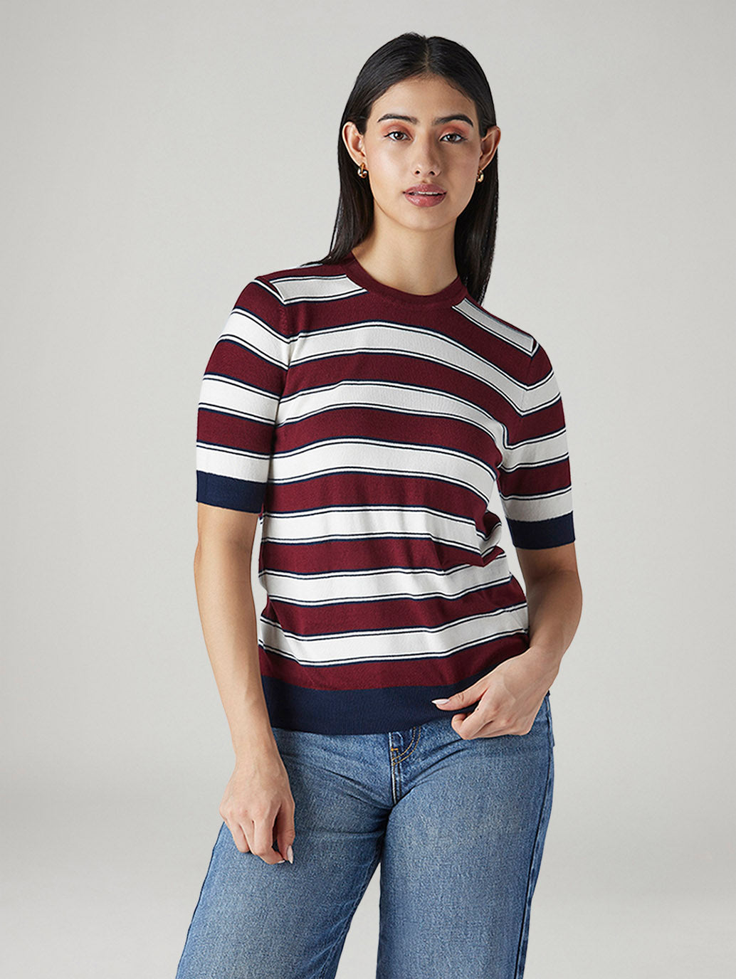 Women's Striped Regular Fit Top - Front View