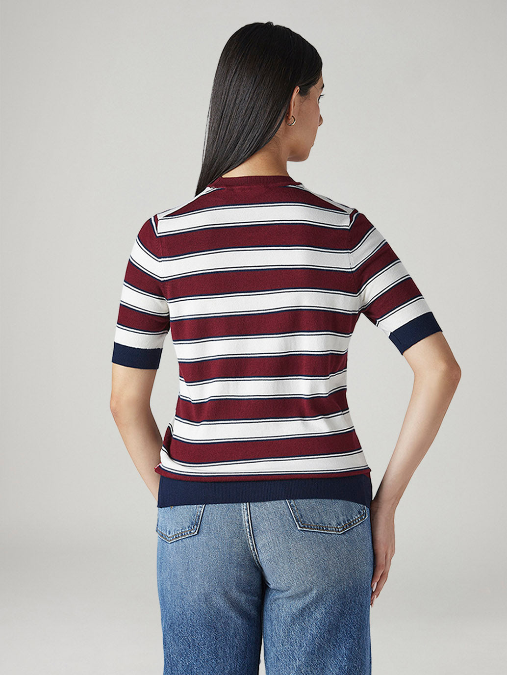 Women's Striped Regular Fit Top - Back View