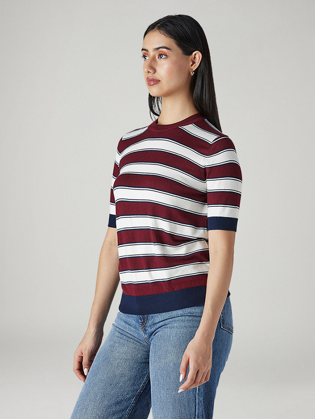 Women's Striped Regular Fit Top - Side View