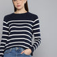 Women's Striped Navy Crew Neck Sweater - 1 View