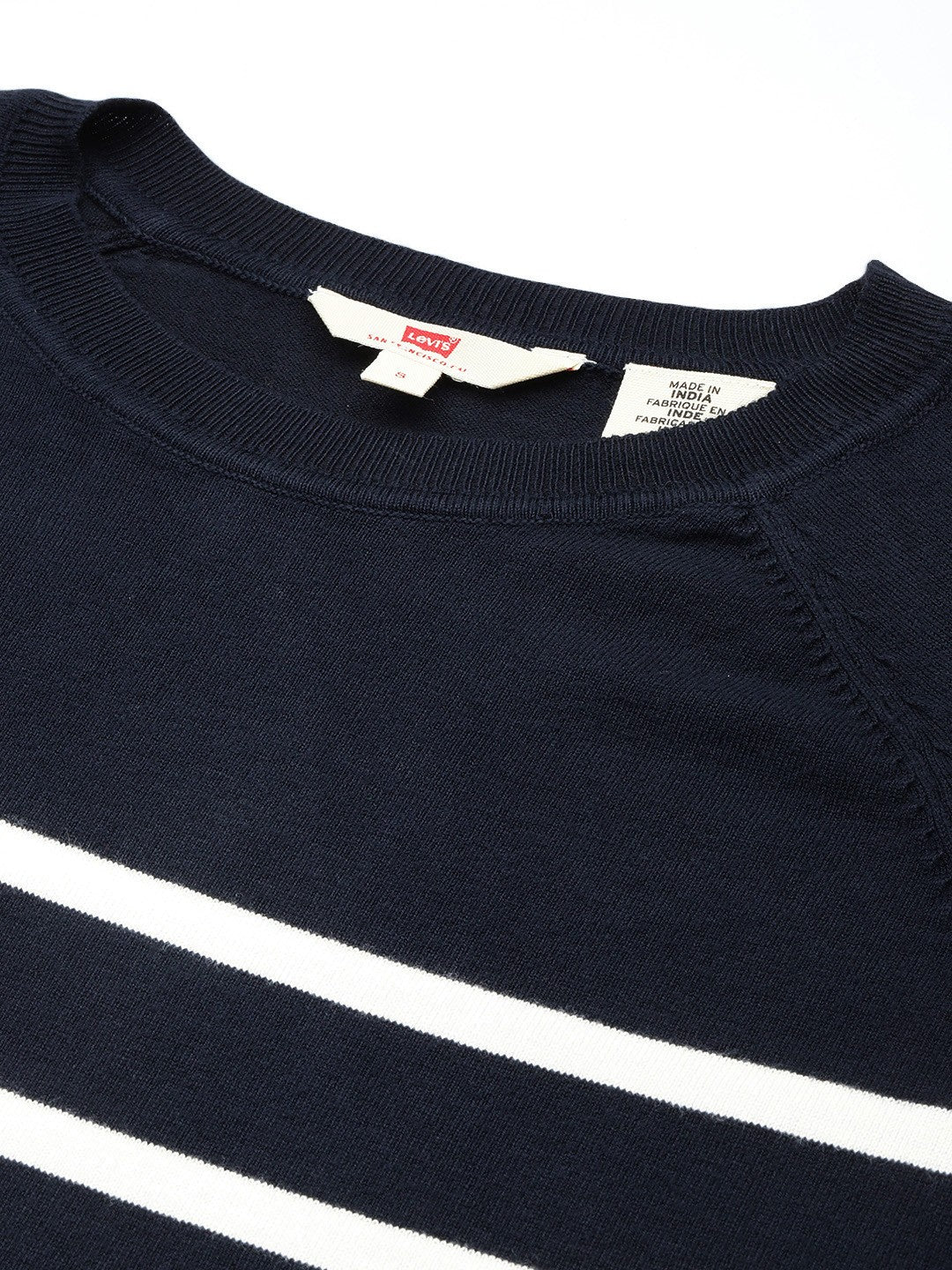 Women's Striped Navy Crew Neck Sweater - 2 View