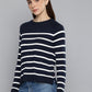 Women's Striped Navy Crew Neck Sweater - 3 View