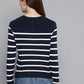 Women's Striped Navy Crew Neck Sweater - 4 View