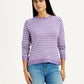 Women's Striped Lavender Crew Neck T-shirt - Styleshot View
