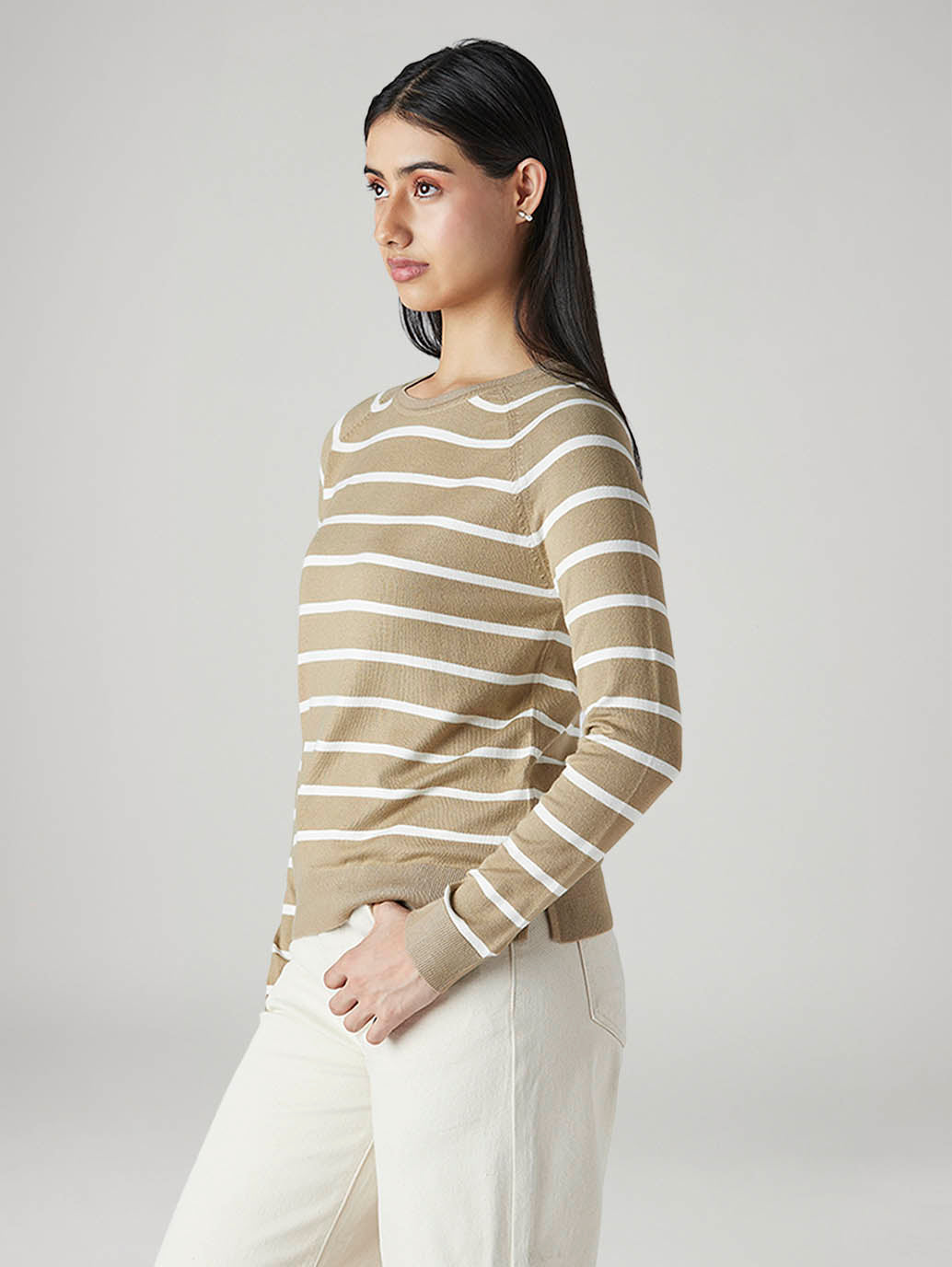 Women's Striped Regular Fit Top - Side View