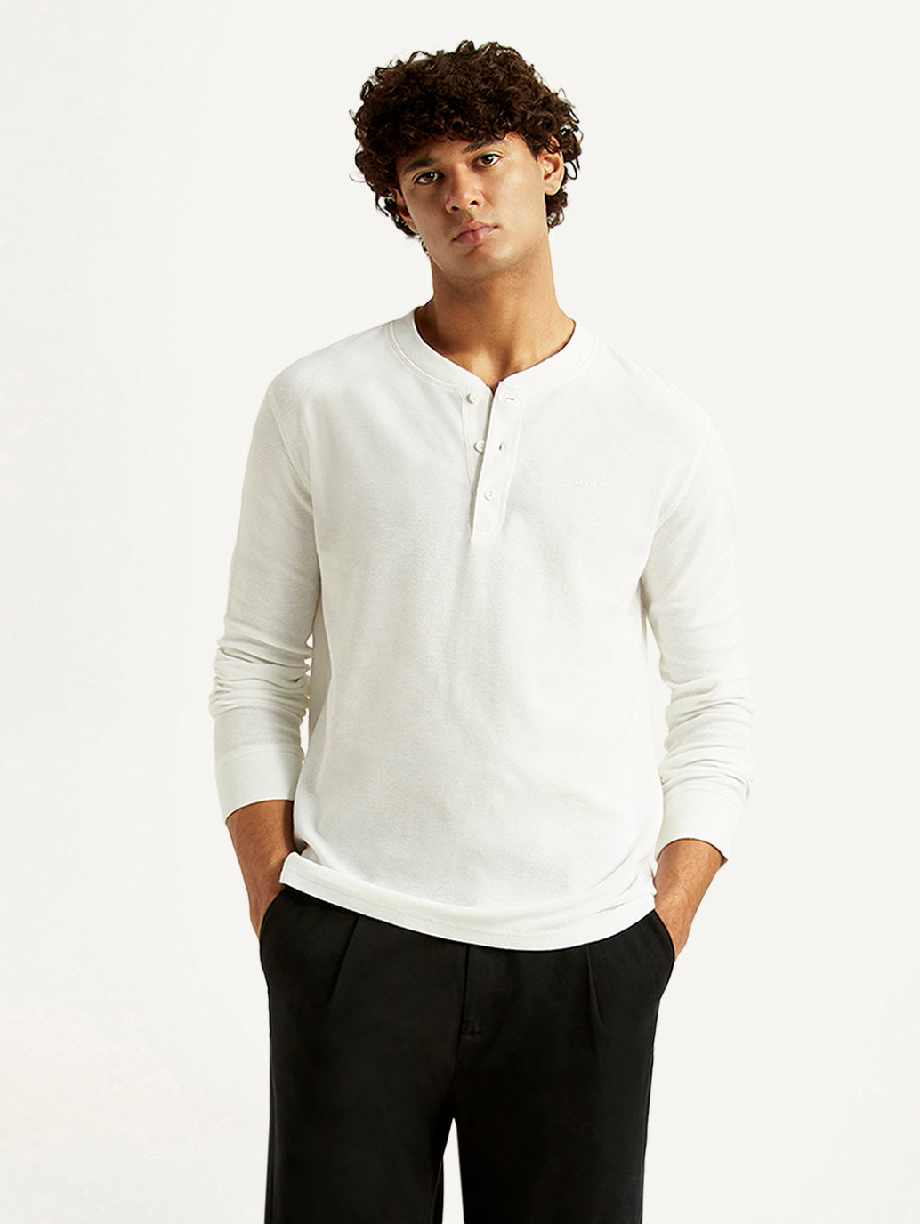 Men's Solid White Henley Neck T-shirt