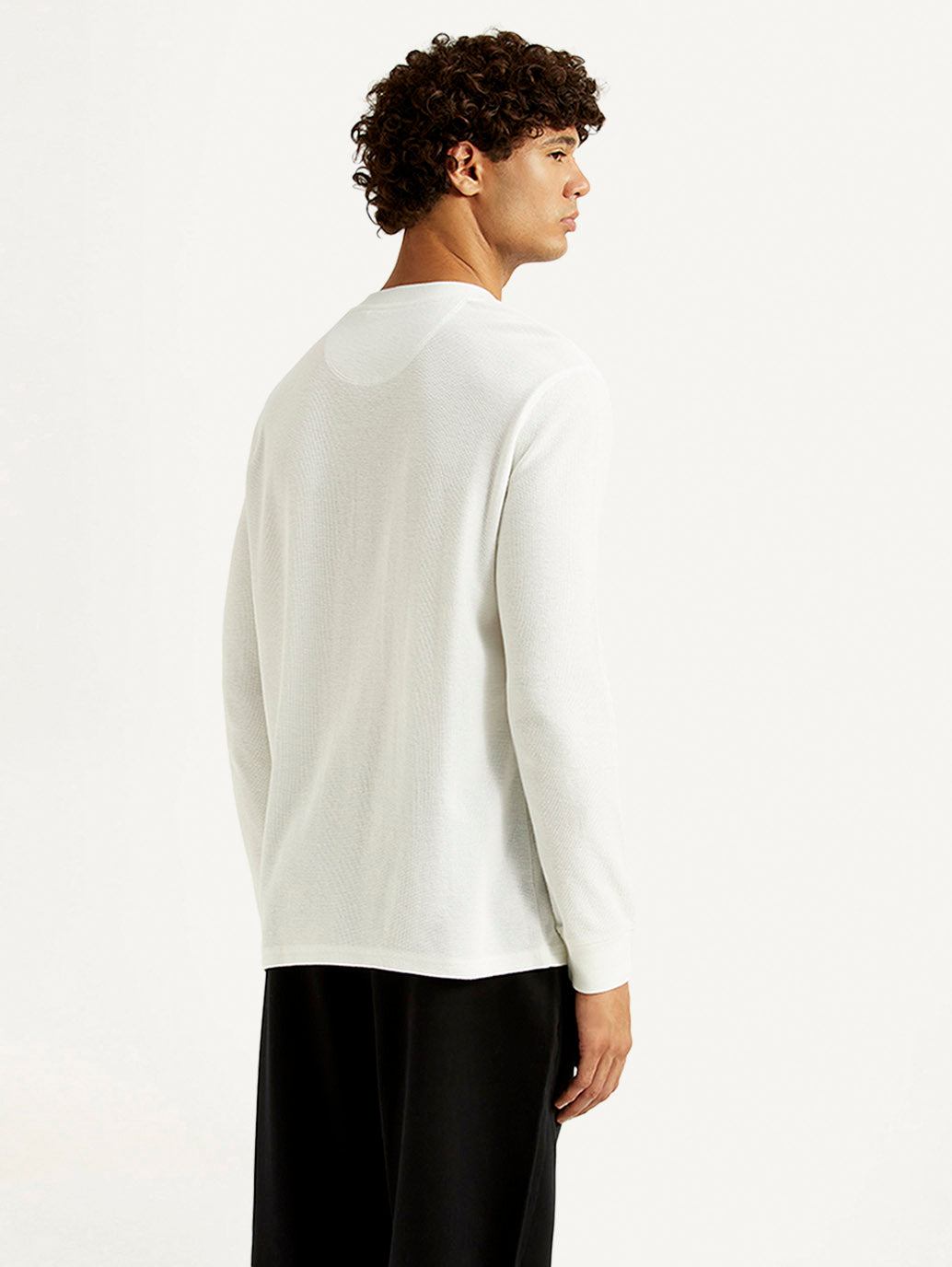 Men's Solid White Henley Neck T-shirt - Back View