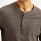 Men's Solid Brown Henley Neck T-shirt - Detail View