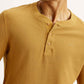 Men's Solid Mustard Henley Neck T-shirt - Detail View