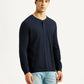 Men's Solid Navy Henley Neck T-shirt - Side View