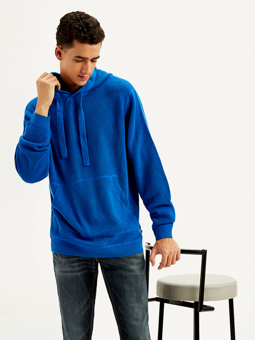 Men's Solid Blue Hooded Sweatshirt - d783a87d-9e29-4a7e-bc15-548de45a3094 View