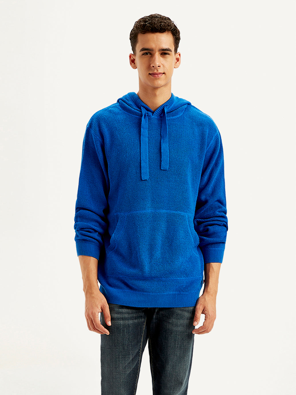 Men's Solid Blue Hooded Sweatshirt - 7774fa75-ccc1-4a18-9b44-2988778604c8 View