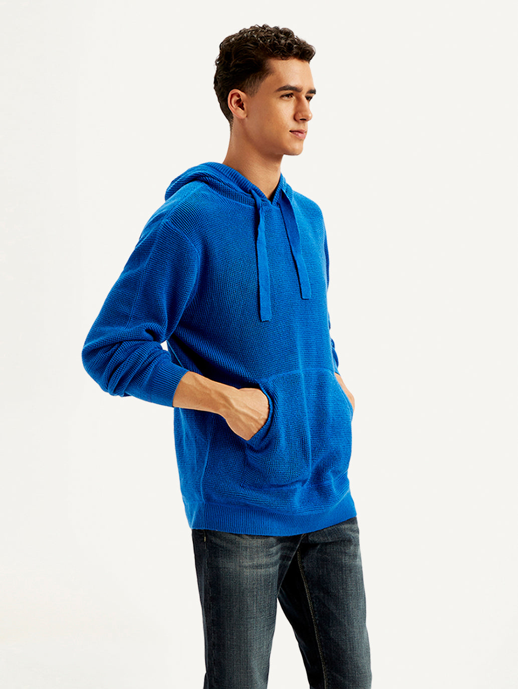 Men's Solid Blue Hooded Sweatshirt - 1e3b383a-eafa-45bc-9268-72b8ef08a46a View