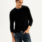 Men's Solid Black Crew Neck Sweater - Styleshot View