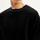 Men's Solid Black Crew Neck Sweater - Detail View