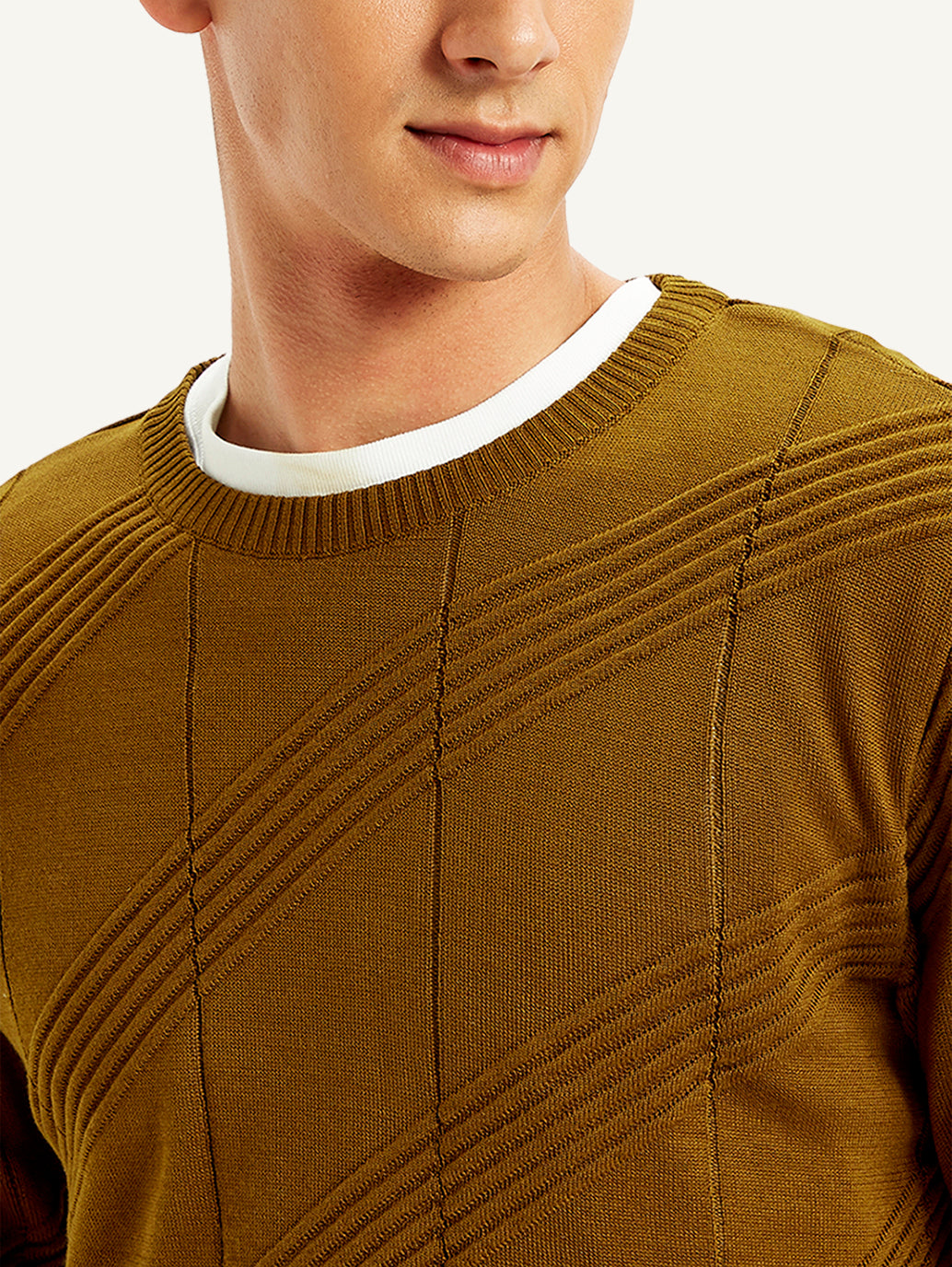 Men's Redloop Textured Brown Crew Neck Sweater - 5e8ade14-f8a4-494f-ada1-66a0ad1c6325 View