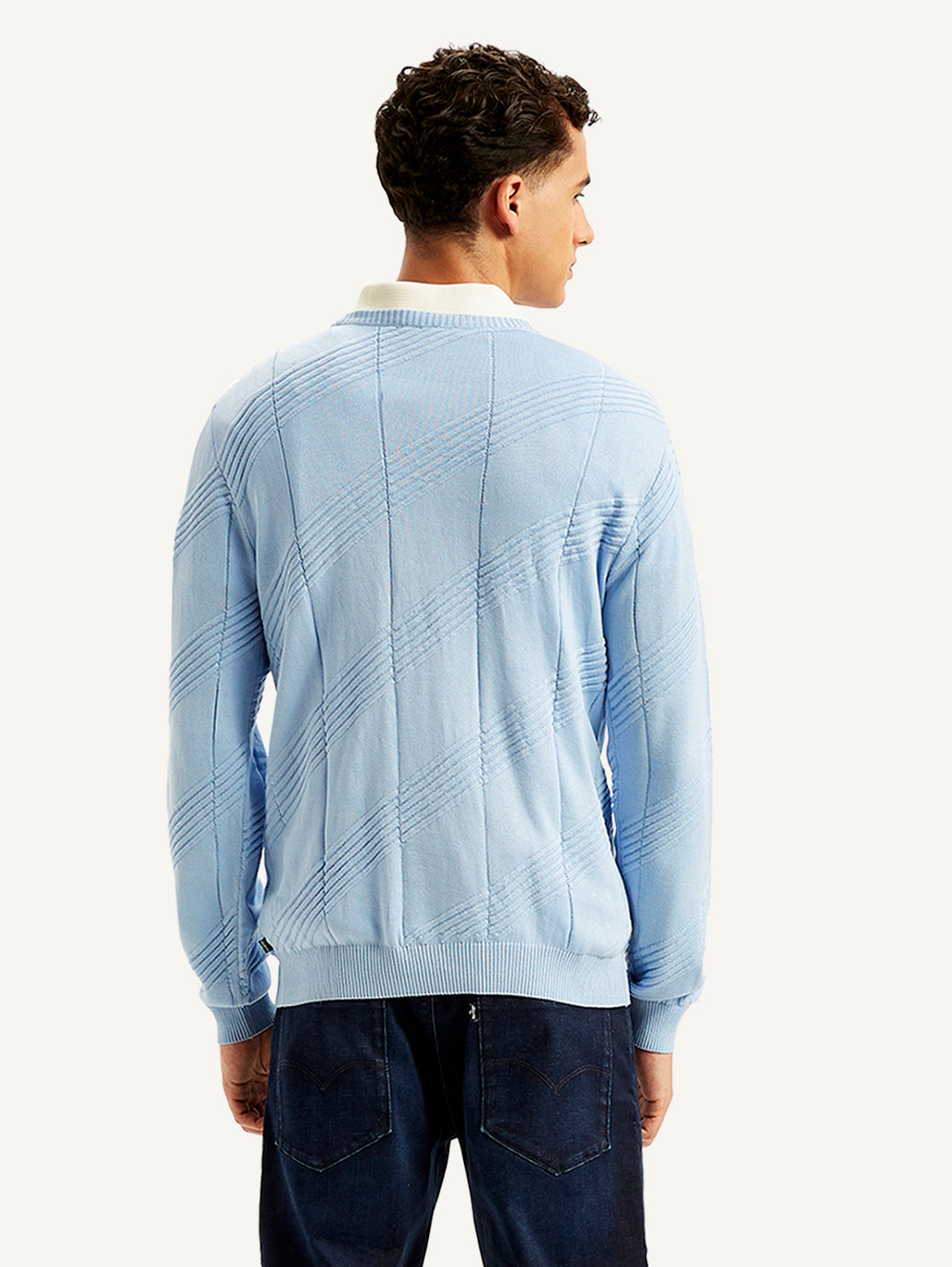 Men's Redloop Textured Light-Blue Crew Neck Sweater - bdc0186e-9971-4eac-863a-631f088760e7 View