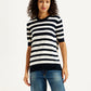 Women's Striped Black Crew Neck Sweater - Front View