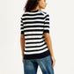 Women's Striped Black Crew Neck Sweater - Back View
