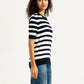 Women's Striped Black Crew Neck Sweater - Side View
