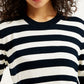 Women's Striped Black Crew Neck Sweater - 1e54b206-9d1b-4531-a95f-5ae0f188ac7b View