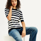 Women's Striped Black Crew Neck Sweater - Styleshot View