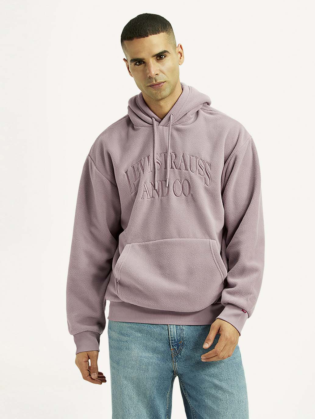 Men's Knitted Mauve Hooded Sweatshirt - Front View