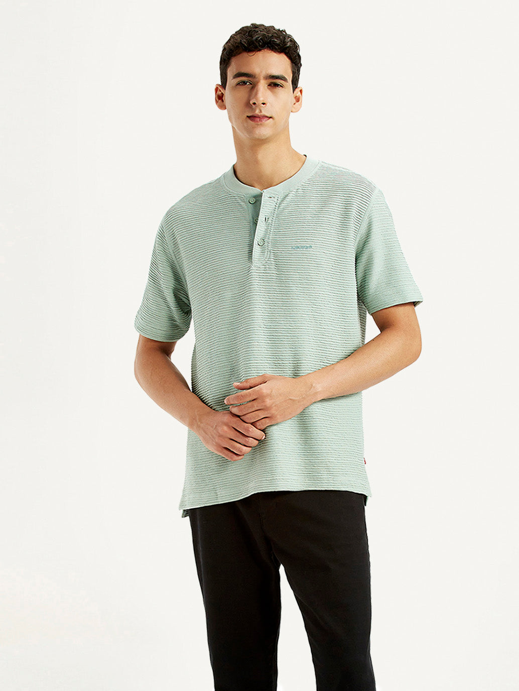 Men's Self Design Green Slim Fit T-Shirt