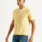 Men's Self Design Yellow Slim Fit T-shirt - Side View