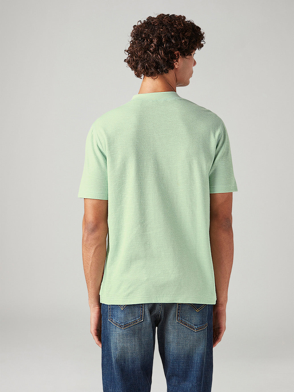 Men's Solid Regular Fit Ribbed T-Shirt - Back View