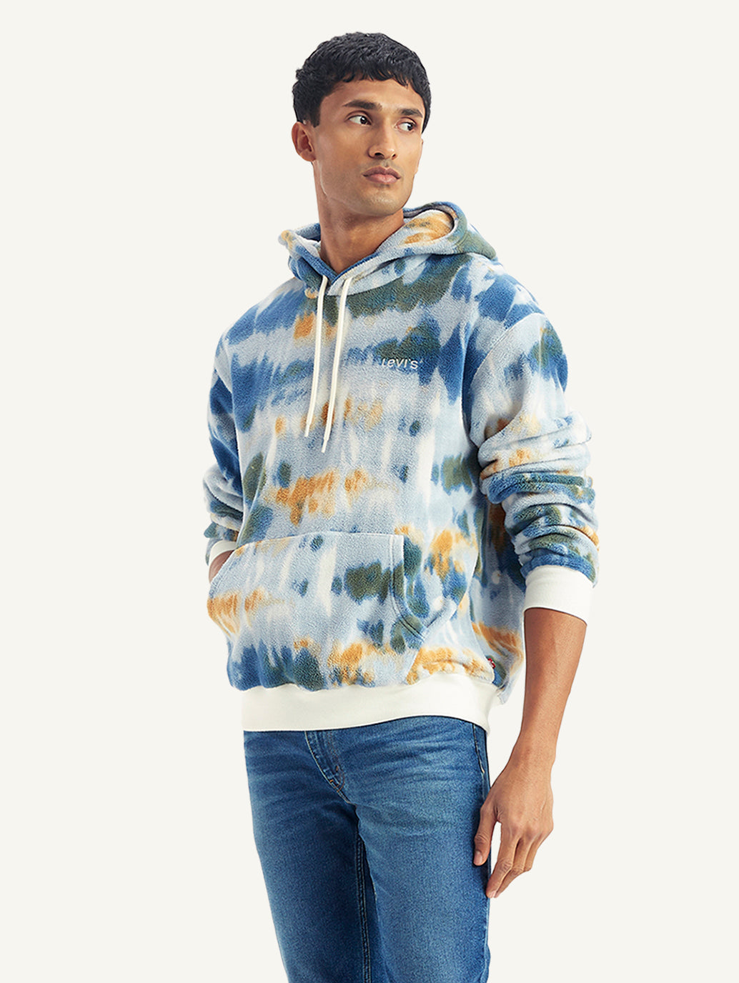 Men's Tie-Dye Light-Blue Hooded Sweatshirt - Styleshot View