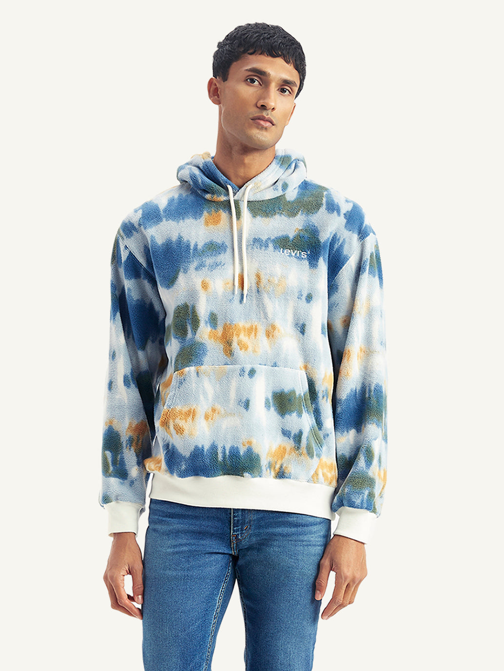 Men's Tie-Dye Light-Blue Hooded Sweatshirt - Front View