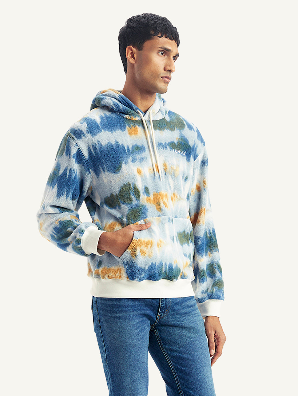 Men's Tie-Dye Light-Blue Hooded Sweatshirt - Side View