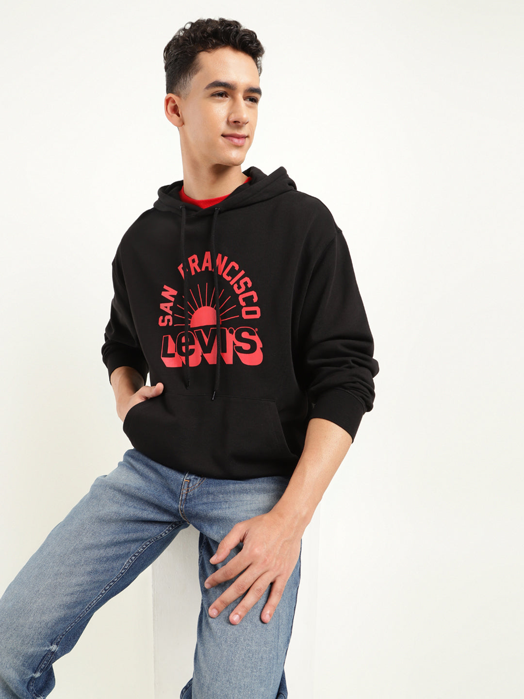 Men's Solid Black Hooded Sweatshirt - 20shot View