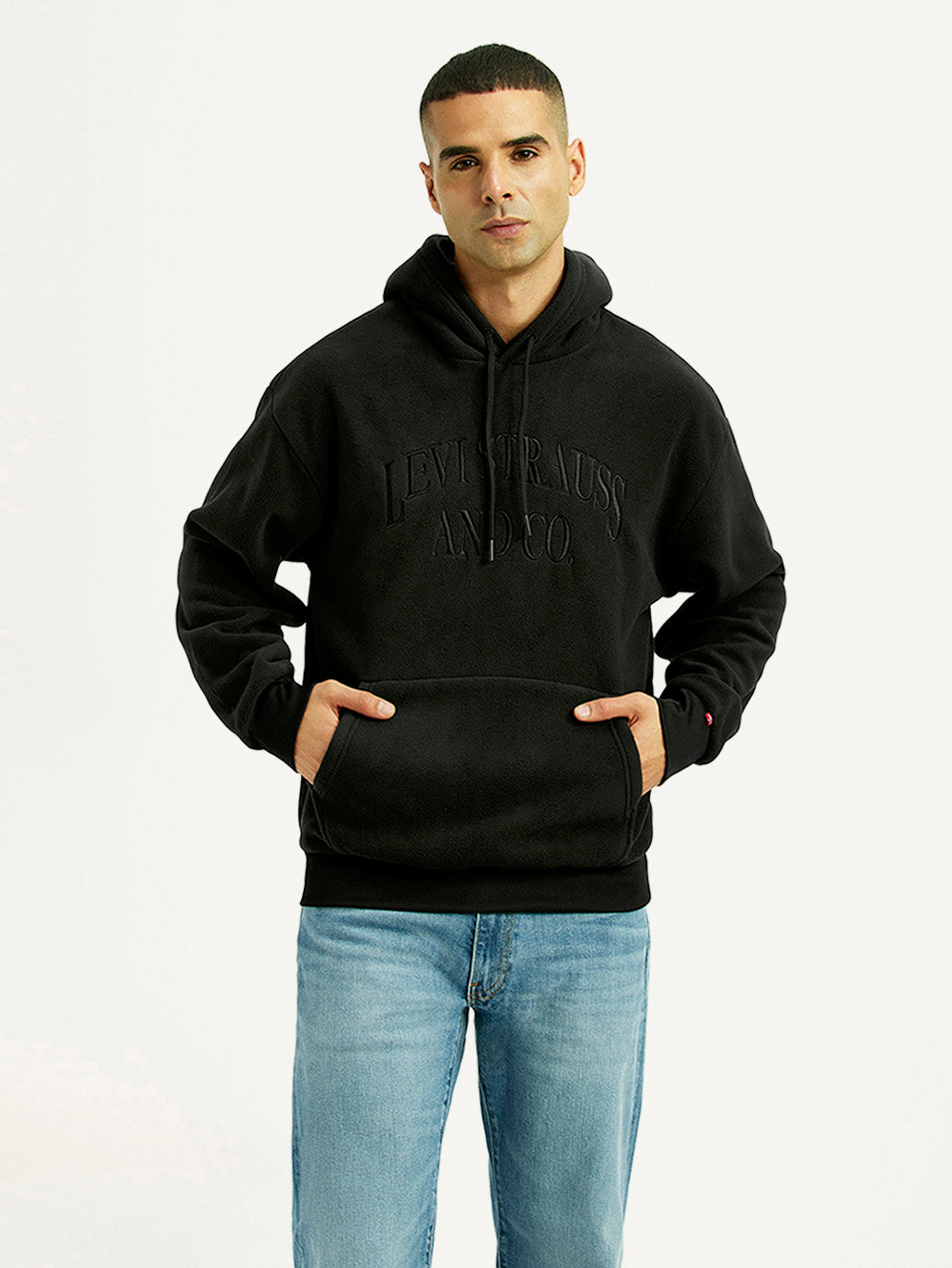 Men's Brand Logo Black Hooded Sweatshirt - Front View