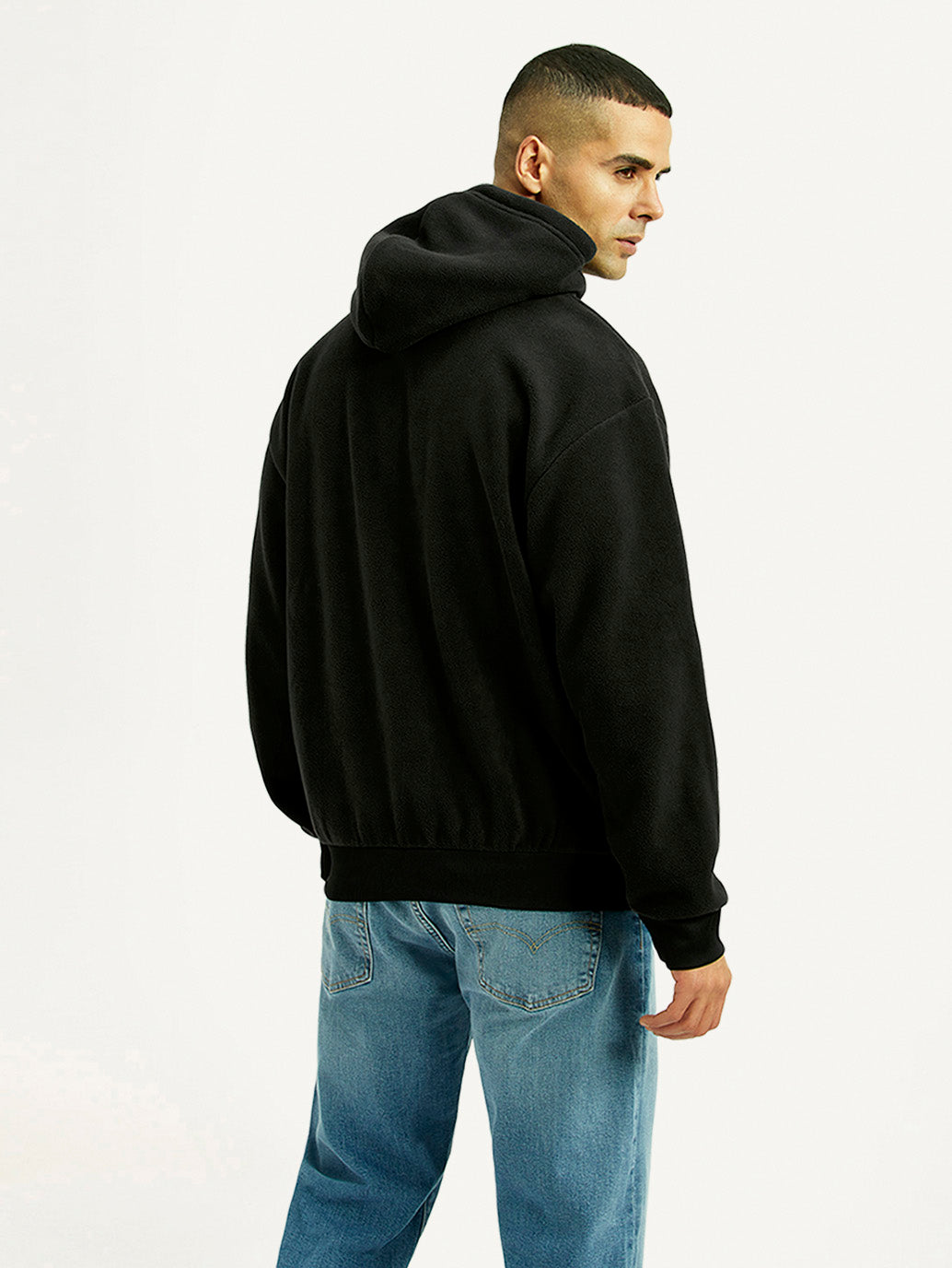 Men's Brand Logo Black Hooded Sweatshirt - Back View