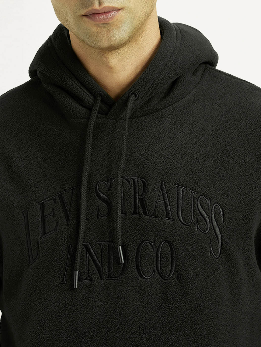Men's Brand Logo Black Hooded Sweatshirt - Detail View