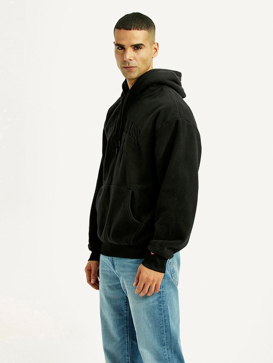 Men's Brand Logo Black Hooded Sweatshirt - Side View