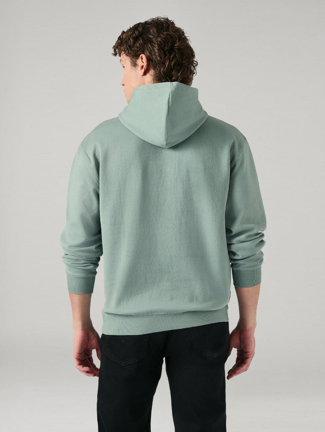 Men's Solid Regular Fit Hooded Sweatshirt - Back View