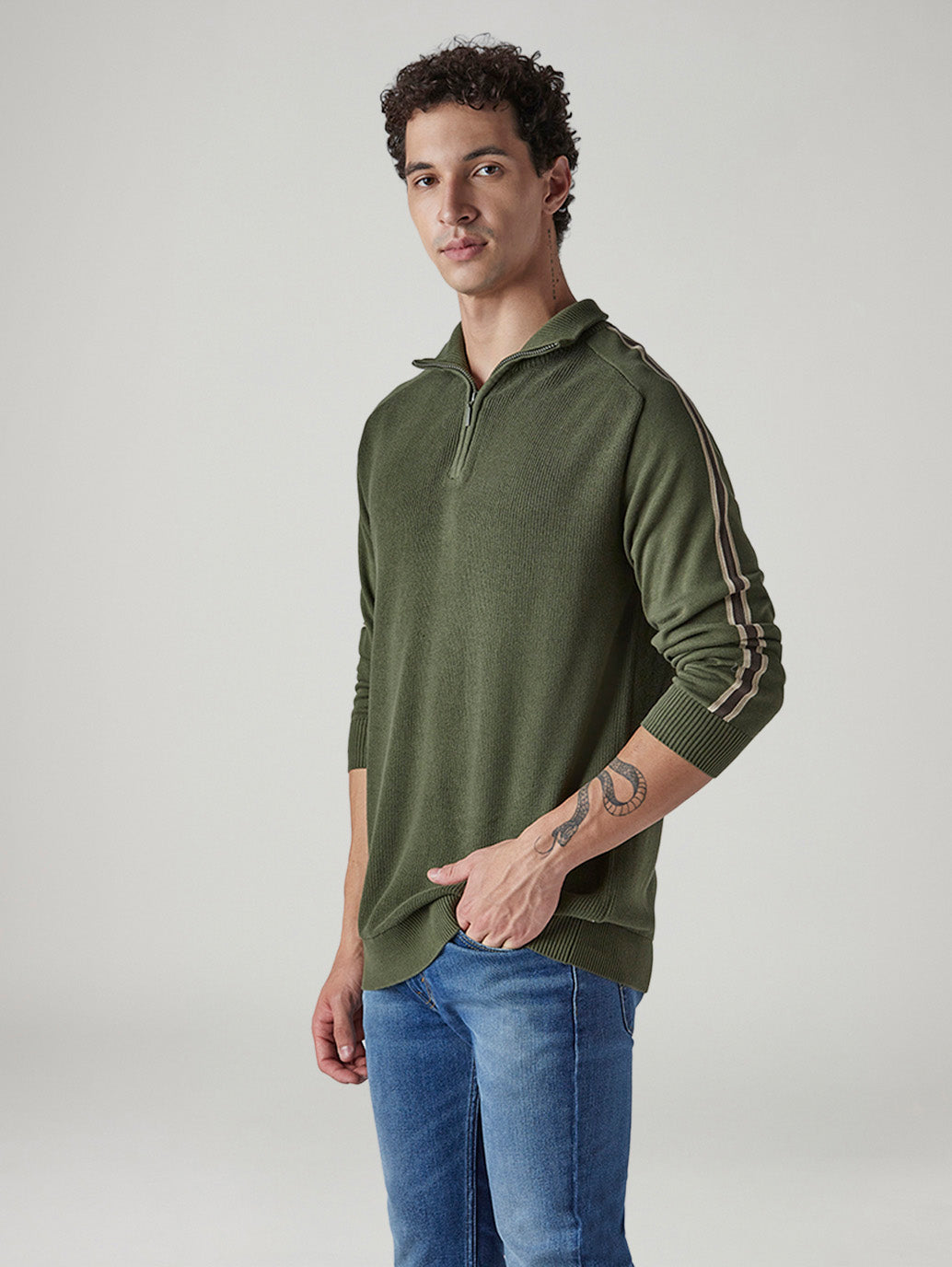 Men's Solid Regular Fit Jersey Sweater - Side View